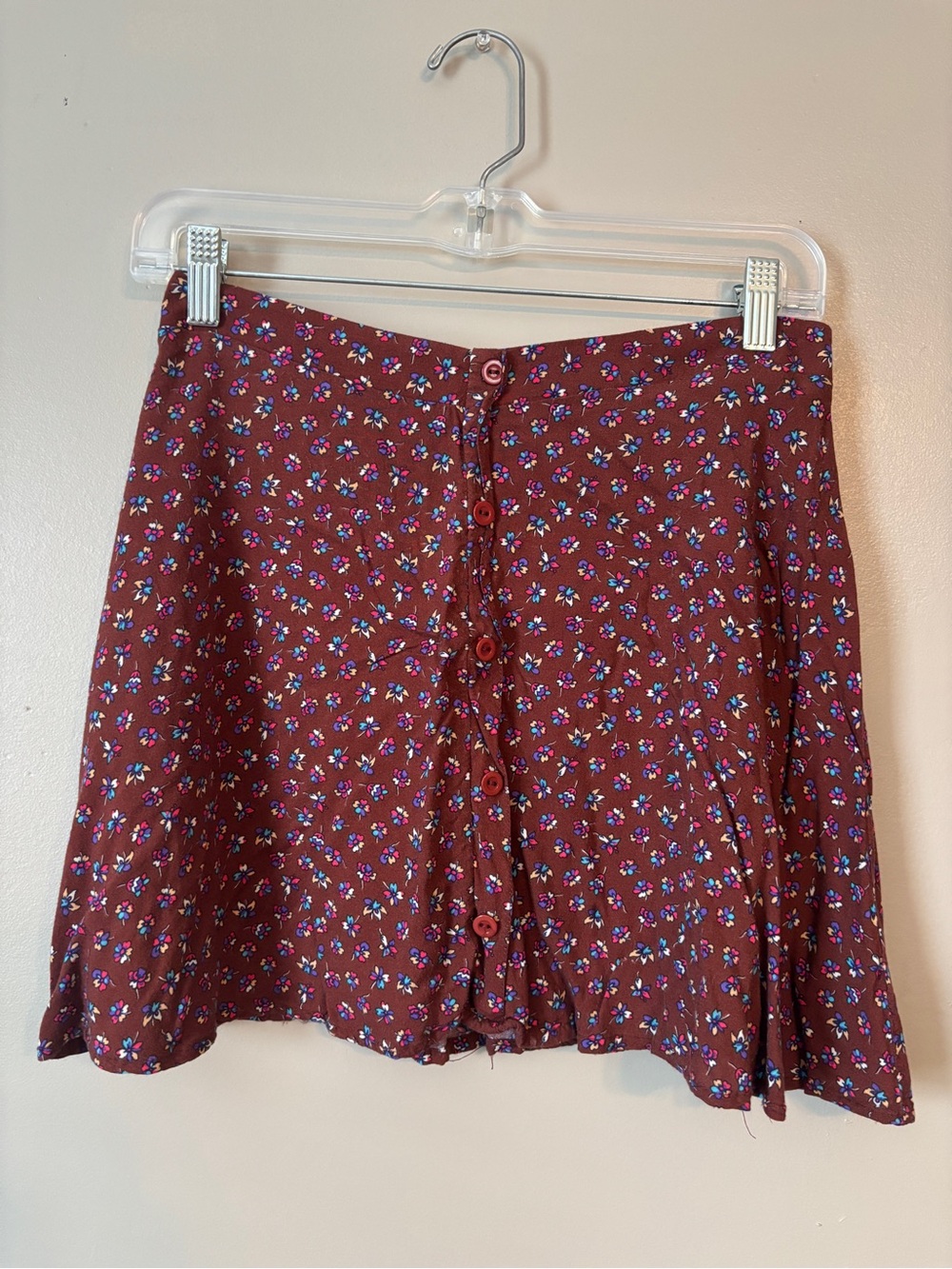 Lush Rust Floral Button-Front Skater Skirt